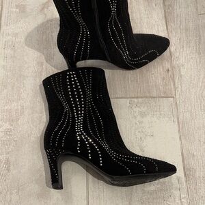 Impo Black Suede Studded Pointed-Toe Ankle Boots
